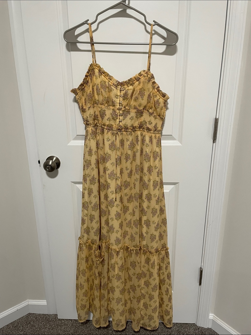 Patrons of Peace Yellow Floral Maxi Dress with Spaghetti Straps